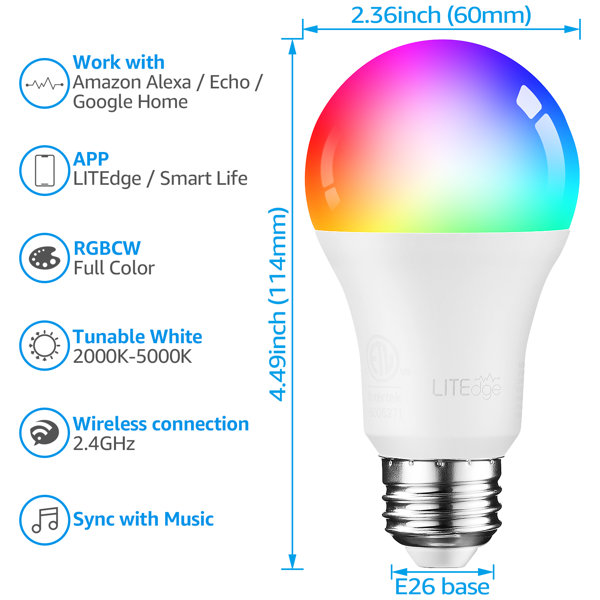 WiZ Tunable White & Colour LED Lamp, E27, 60 W, Dimmable, Warm to Cool  White, 16 Million Colours, Smart Control via App/Voice via WLAN