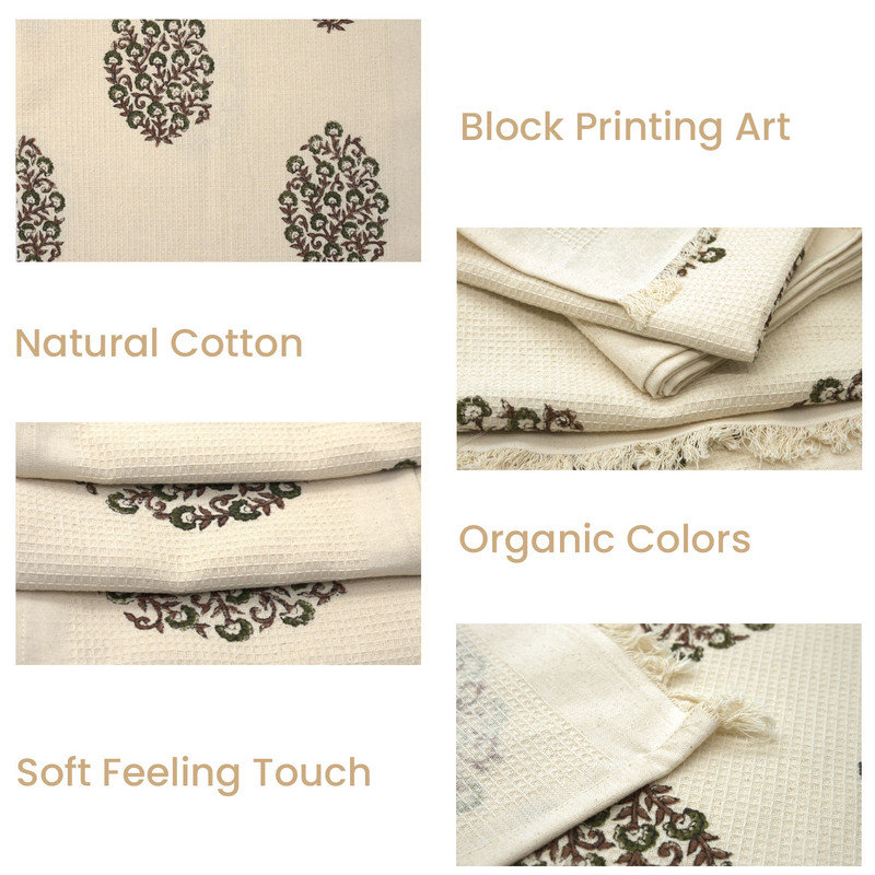 Soft Hand Waffle Towel 100% Cotton 17X32 Handmade Block Set of 8 Gudhal, Green