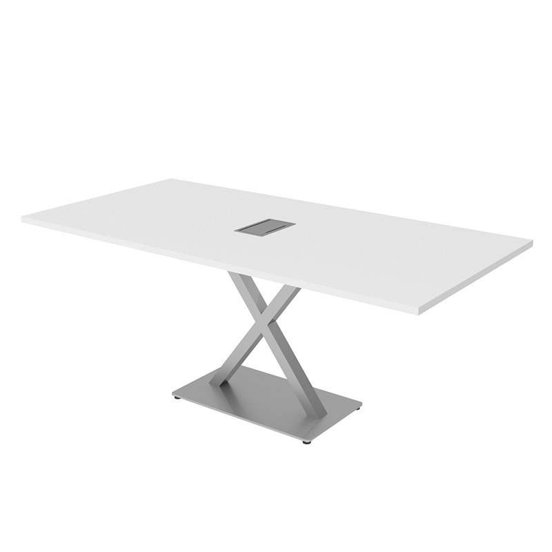 Table de conférence rectangulaire avec base en X en métal | Unité électrique, L 72 po x l 36 po, Blanc classique