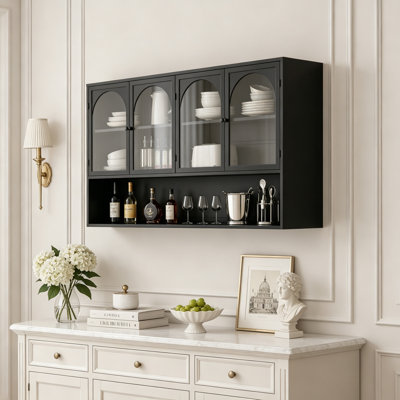 Armoire murale en verre à quatre portes avec cadre en fer