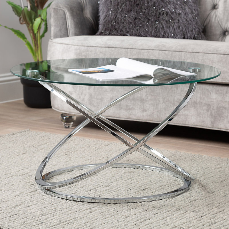 Adal Round Coffee Table for Living Room Furniture, 80cm Metal Centre Table, Chrome
