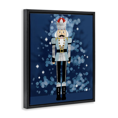 Blue Holiday Nutcracker Framed Floater Canvas Wall Art by Grace Popp