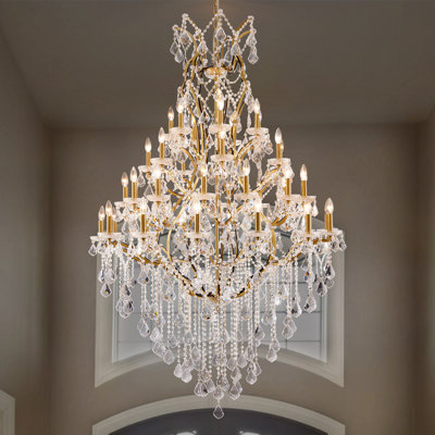 42-Light Crystal Dimmable Chandelier for High Ceilings