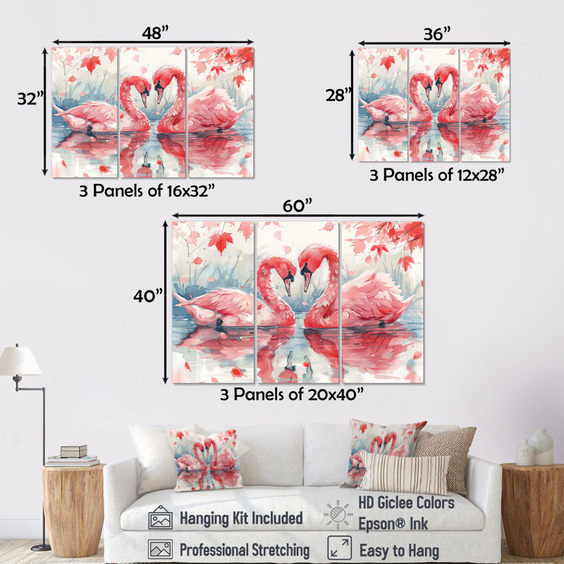 Ensemble de décorations murales Cheadle - Swans Animal, Toile tendue, H 40 po x l 60 po x P 1 po