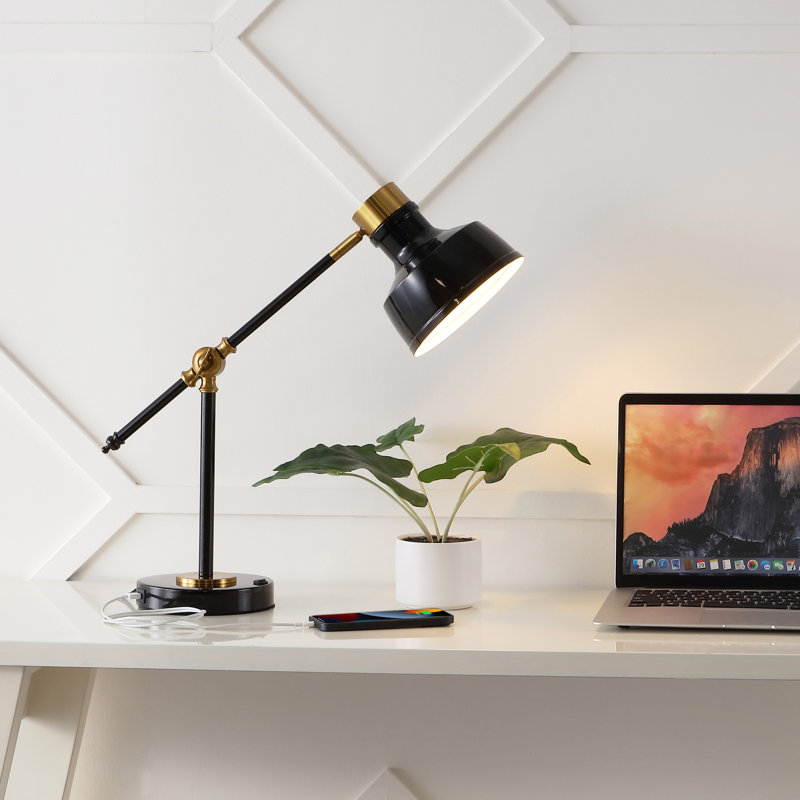 Knollwood Metal USB Desk Lamp, Black/Brass Gold, Black