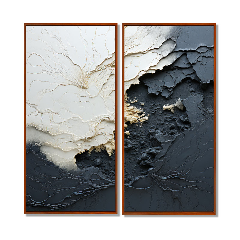 Minimalisme, peinture noire et blanche Wave III - crème, impressions sur toile côtières, 2 pièces, H 20 po x l 24 po, Brun