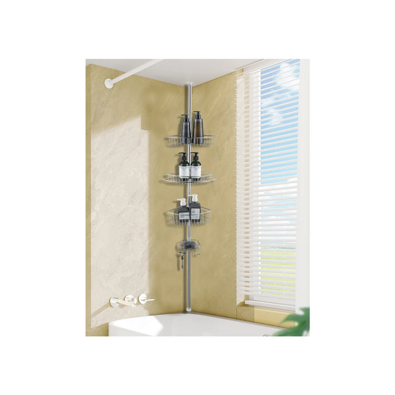 Rustproof Shower Caddy Corner for Bathroom,Bathtub Storage Organizer with Tension Pole, Chrome