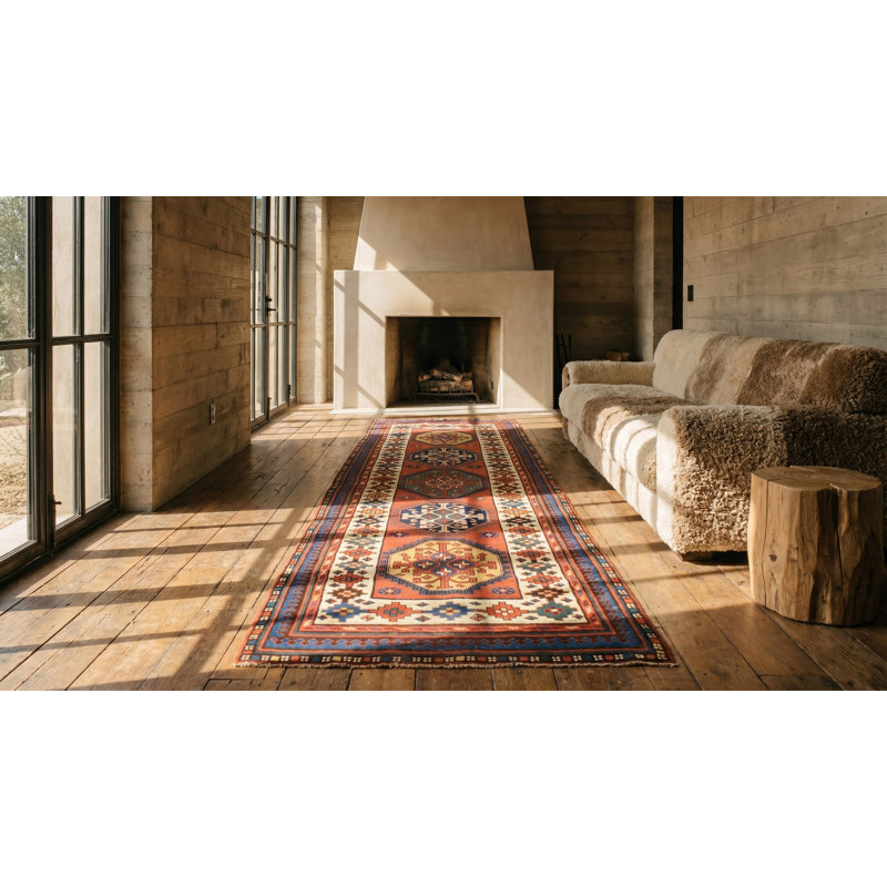 Antique Kazak Hallway Runner Wool Coral Rug