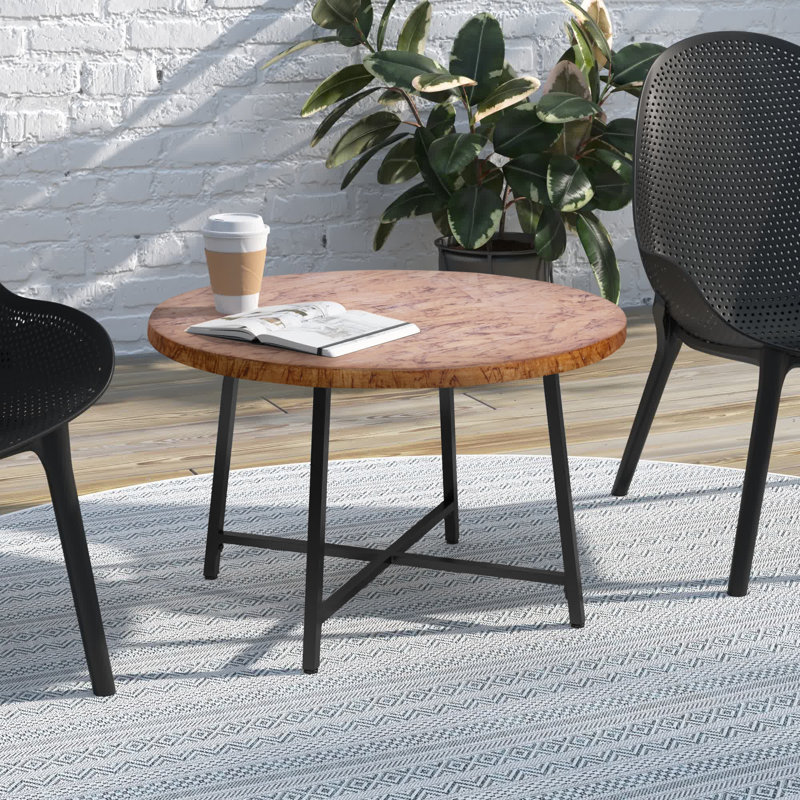 Rivy Round Metal Outdoor Coffee Table , 28'' in. W 28'' in. D, Osb Wood