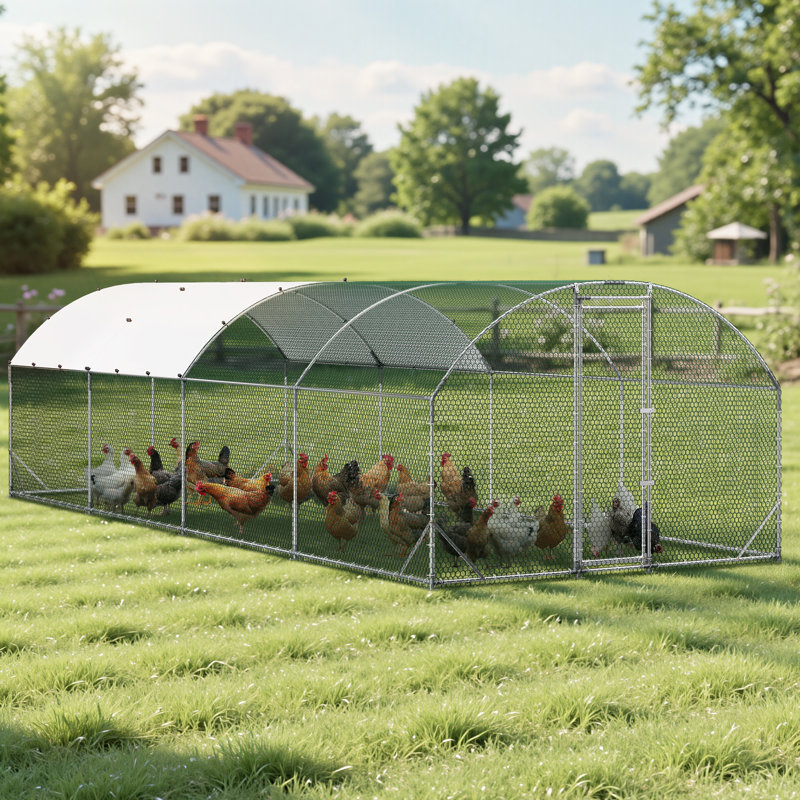 Grand poulailler en métal, 9 x 25 x 6,6 pi, poulailler avec couvercle imperméable et cadre robuste