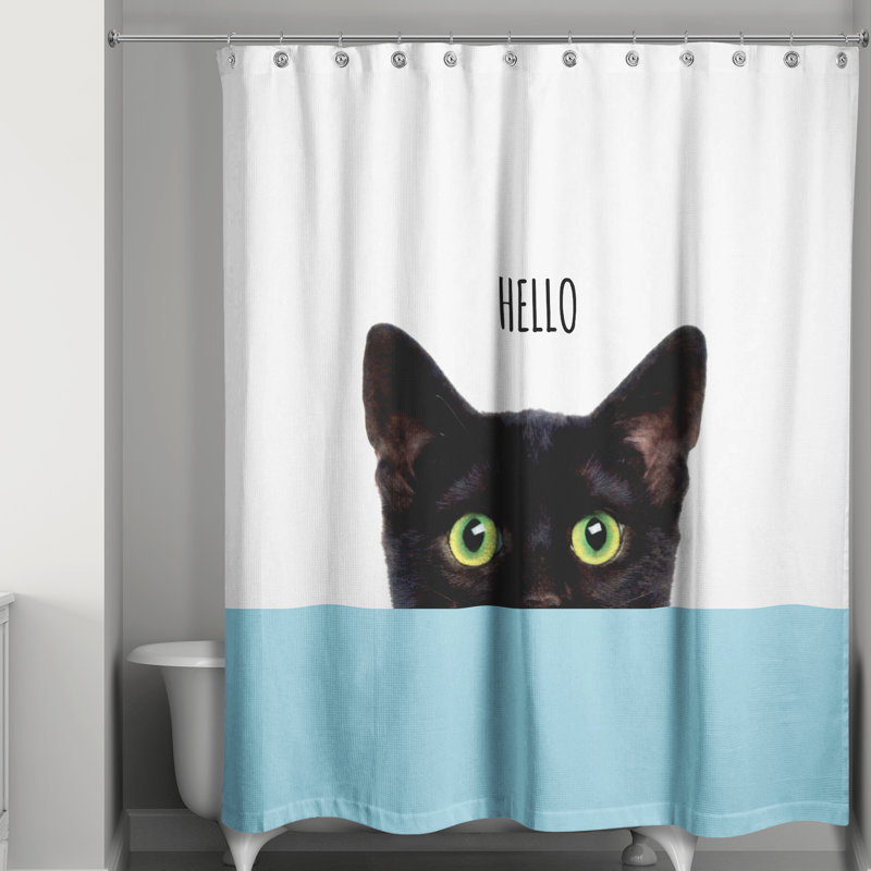 Rideau de douche simple Cats Collection, Blanc / bleu sarcelle