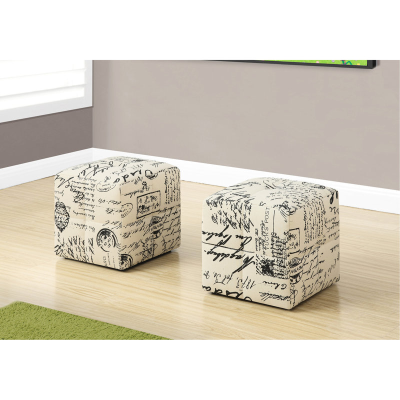 2 tabourets de pieds, poufs en beige, conception transitionnelle, rembourrage confortable, sans assemblage, bois massif