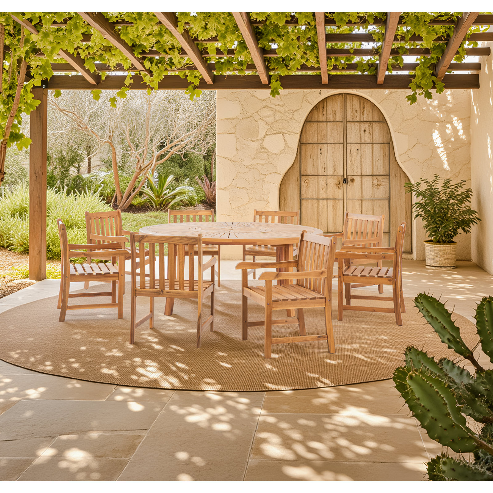 Ross Acacia Patio Dining Set, 8, 29.5" H x 70" W x 70" D