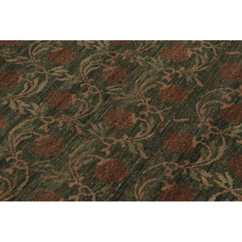 Block Print Hand Knotted Wool Floral Area Rug, Rectangle 8' x 10'
