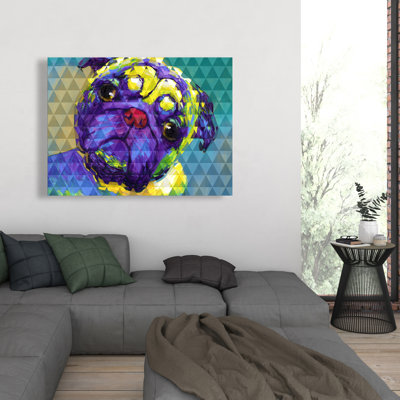 Geometric Curious Pug - Green Canvas Home Decor | Unique Art