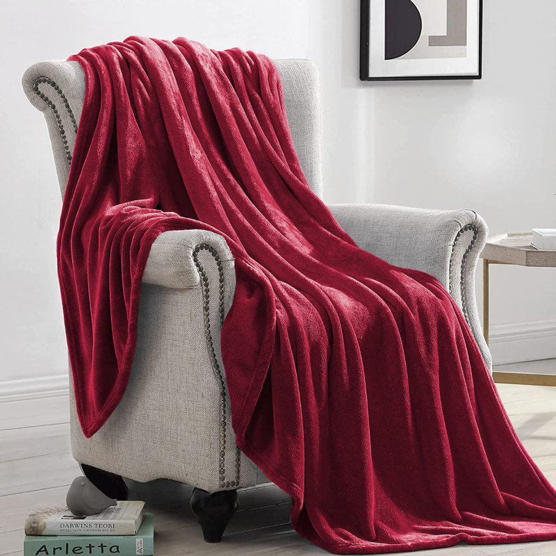 Climax Super Soft Reversible Mink Faux Plush Fur Fleece Blanket Throw, Burgundy, Super King (6')