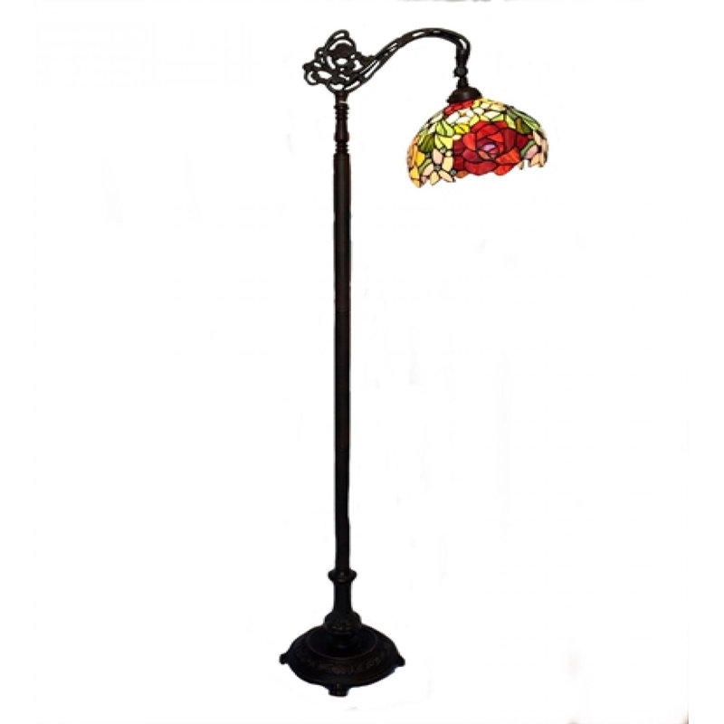 Lampe sur pied avec abat-jour floral en vitrail sur pied en métal