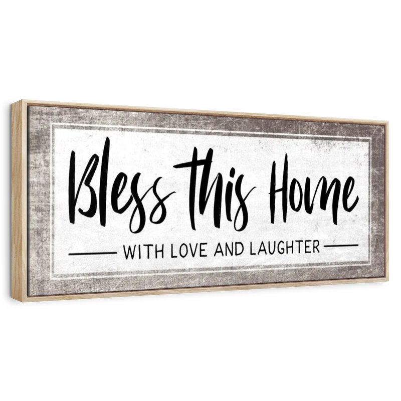 Plaque murale «Bless This Home», Cadre flottant en bois naturel, 37 po x 13 po