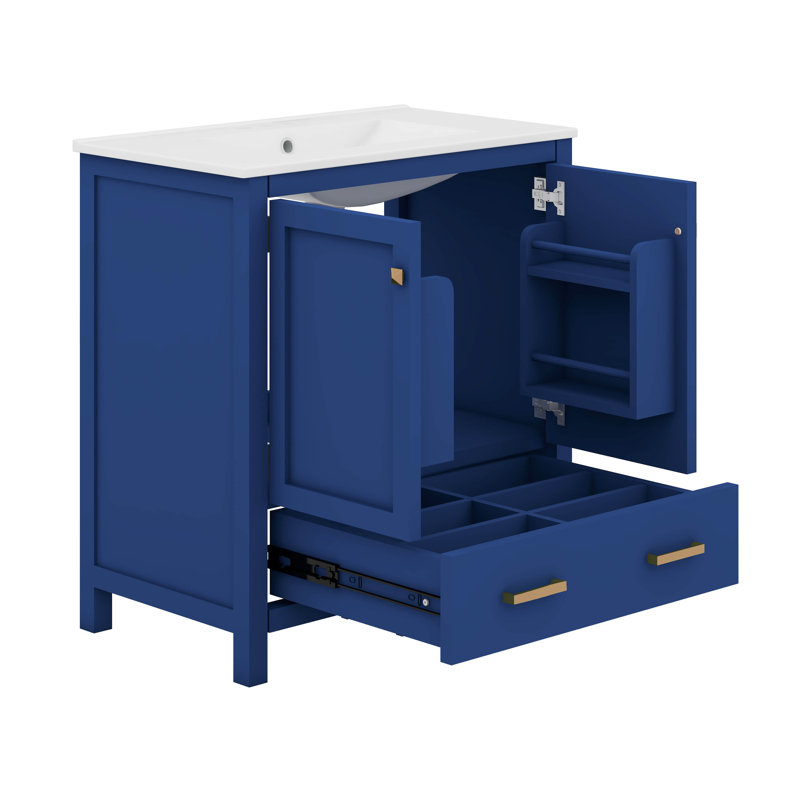 Bathroom Vanity Set With Double Vanities, Storage Shelf, And Divided Drawers, Blue