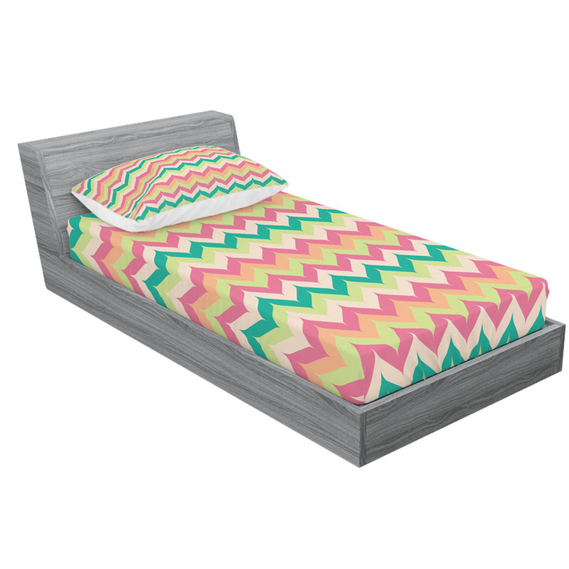 Microfiber Chevron Sheet Set, Twin Sheet Set with Fitted Sheet, Pink/Orange/Green Chevron