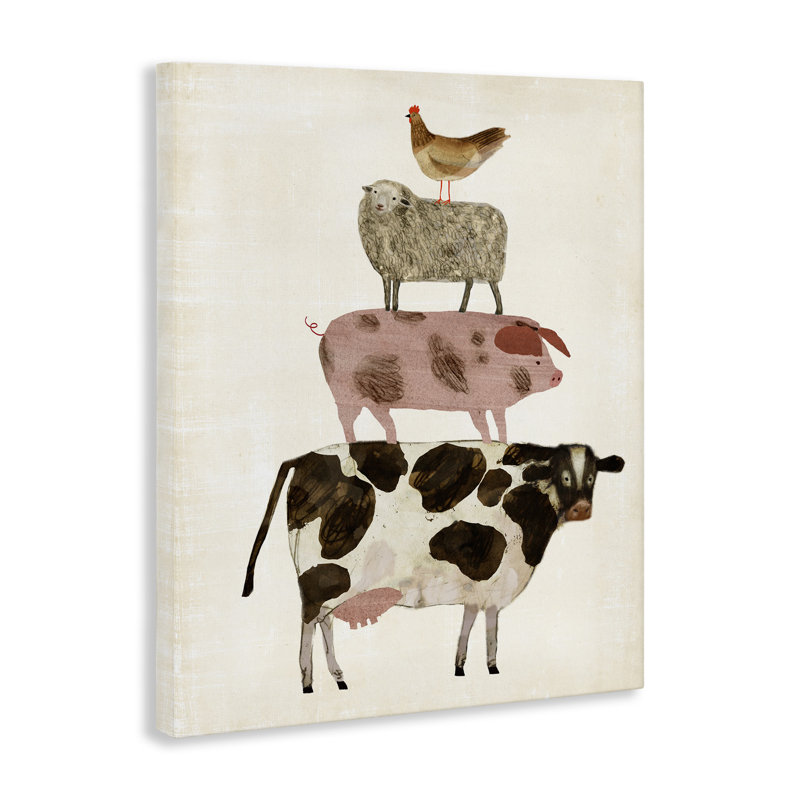 «Cow Sheep Pig and Chicken Barnyard Buds Stacked Farm Animals», reproduction d'impression, H 18 po x l 12,5 po x P 0,5 po