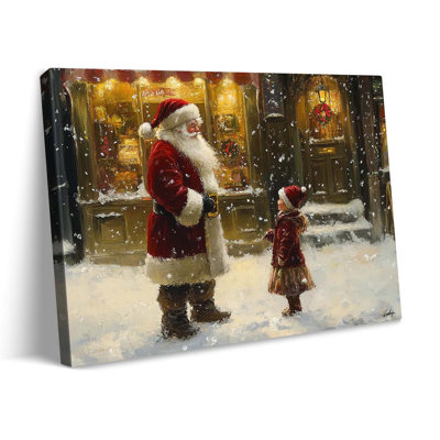Santa and Little Girl on a Snowy Night Street Canvas 40x60cm