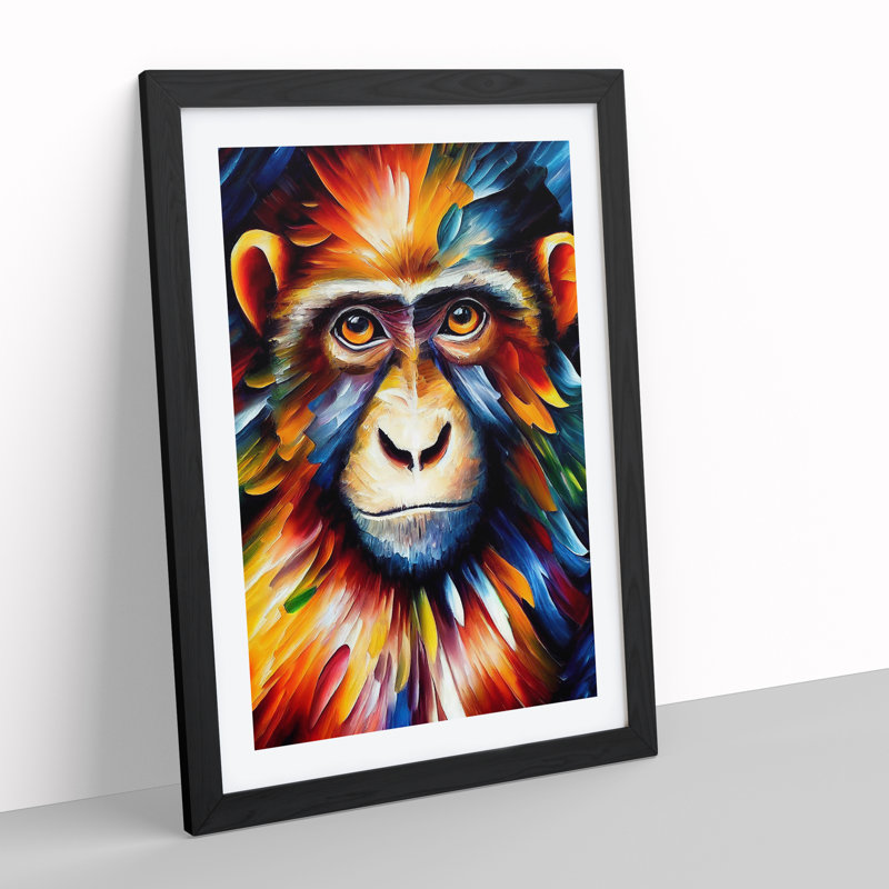 Monkey Portrait No.5 - Single Picture Frame Print, 46cm H x 34cm W, Black
