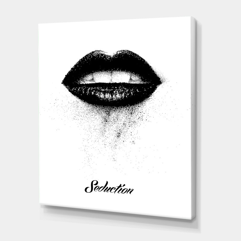 Lèvres monochromes noires - Impression sur toile, Toile tendue, H 32 po x l 24 po x P 1 po