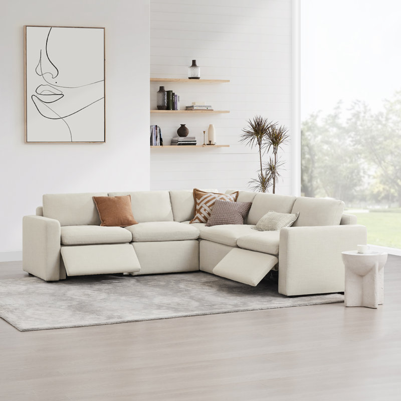 Canapé modulaire inclinable électrique 5 pièces Lana, Lin Performance Effie