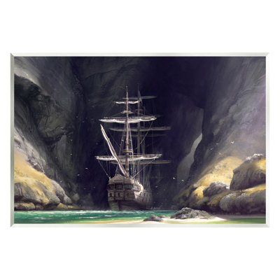 Mysterious Ship in Cave Wall Plaque Art by Vlad Mel