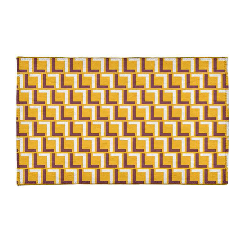 Tapis géométrique jaune / brun / blanc, Rectangle 3 pi x 5 pi