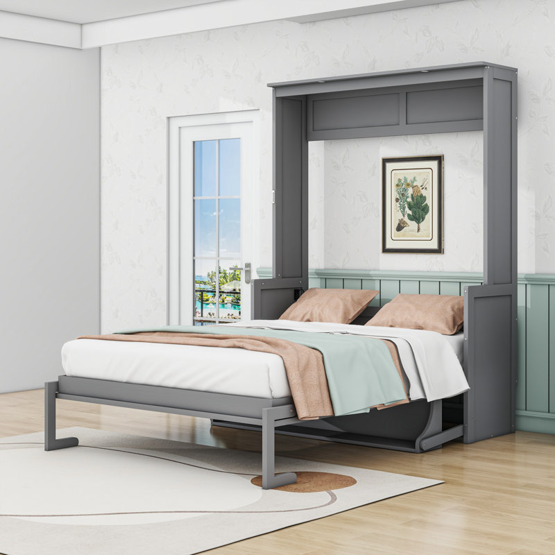 Lit escamotable avec bureau, lumières DEL et USB, gris