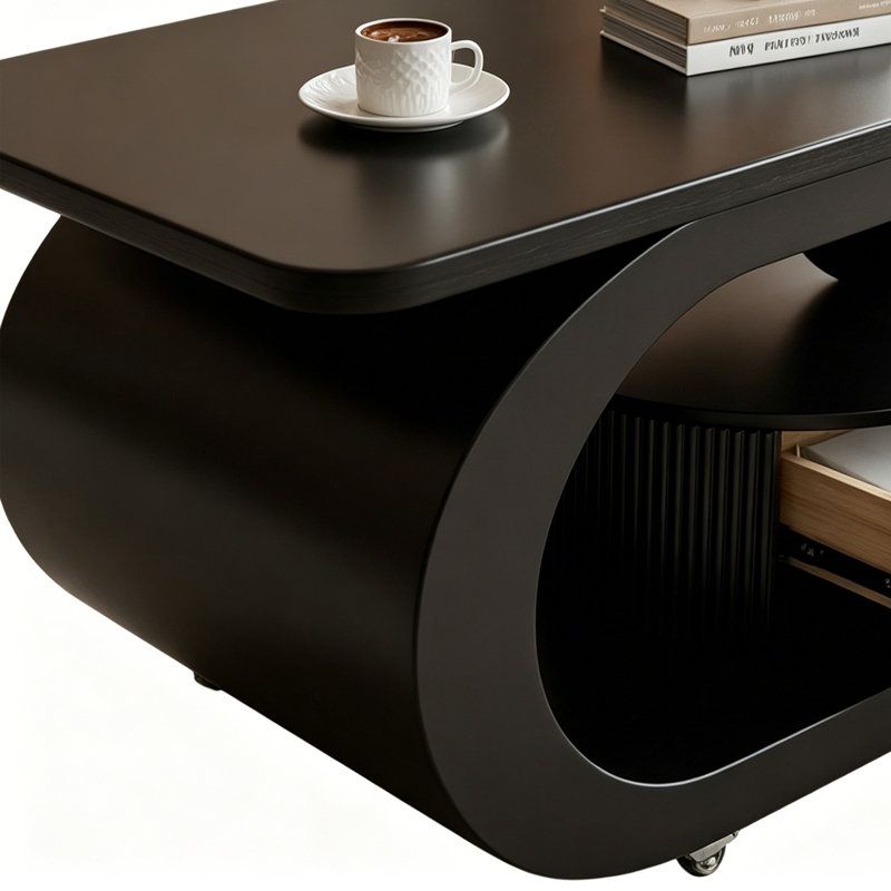 Carrasco Single Coffee Table with Storage, Black Top/Black Base, 17.71" H x 39.37" L x 19.68" W