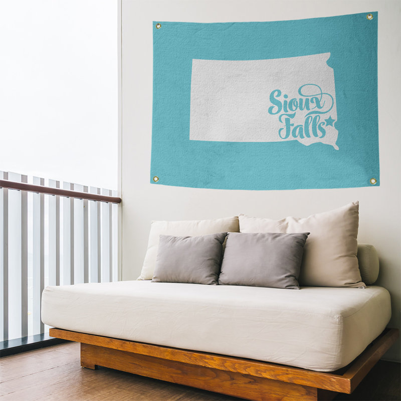 Tapisserie murale sioux chute south dakota, H 59 po x l 80 po, Bleu sarcelle