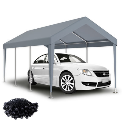 Housse de remplacement pour abri d'auto 12 x 20 pi - Protégée et imperméable. 76 attaches élastiques sécurisées. Polypropylène gris. Installation facile et rangement compact. Choix polyvalent pour l'extérieur