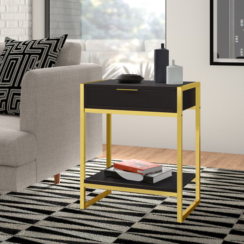 Table de bout d'appoint, tiroir, 1 tablette, 20 po, Himal, Or, Espresso brun