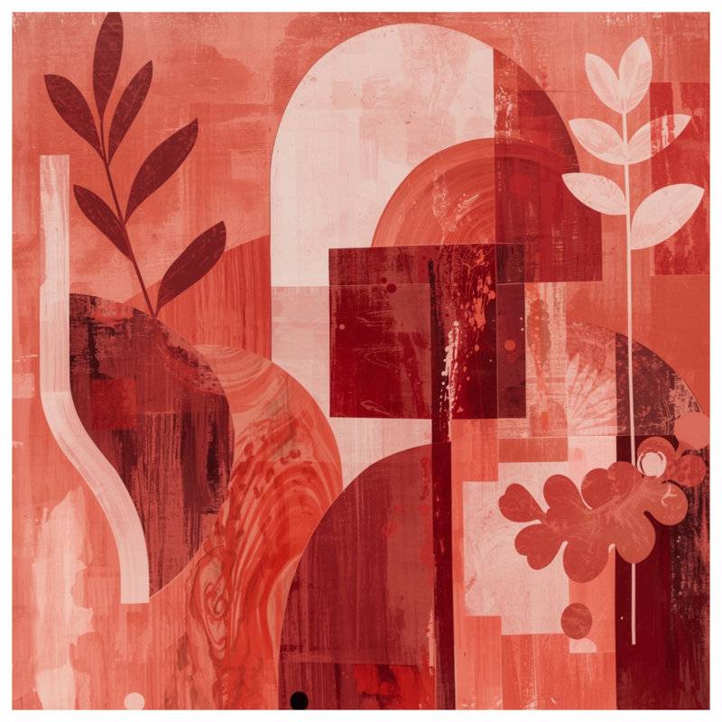 Tapis de bain abstrait à formes botaniques rouges, L 24 po x L 17 po