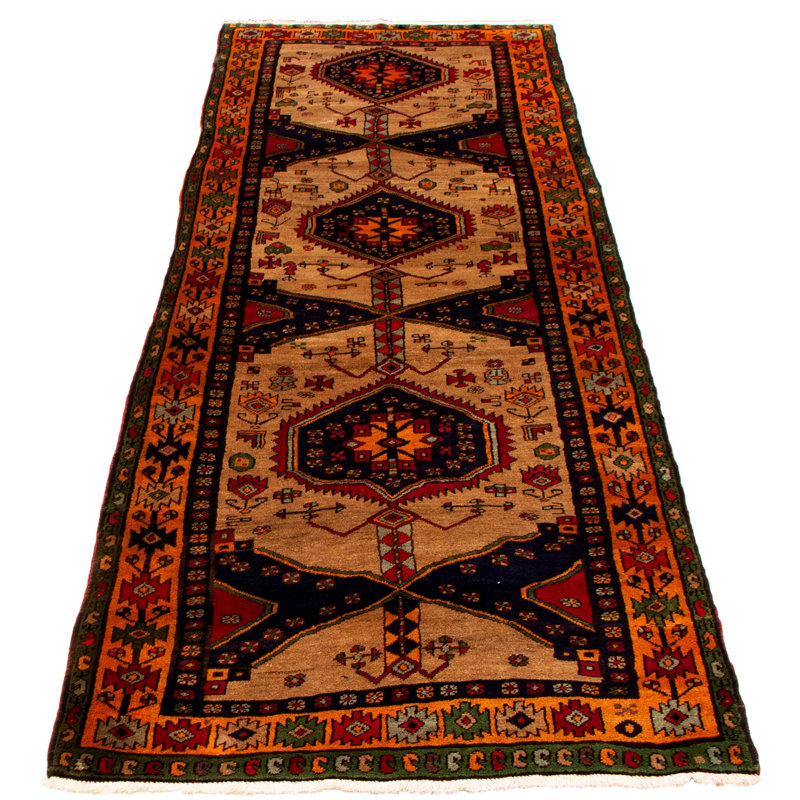 Tapis de couloir unique en laine noué à la main de style années 1990 4 pi 3 po x 11 pi 10 po Jimeno