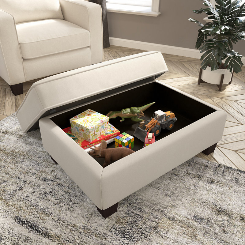 Repose-pieds de rangement rectangulaire de 34,49 po Alitza, Crème, crème