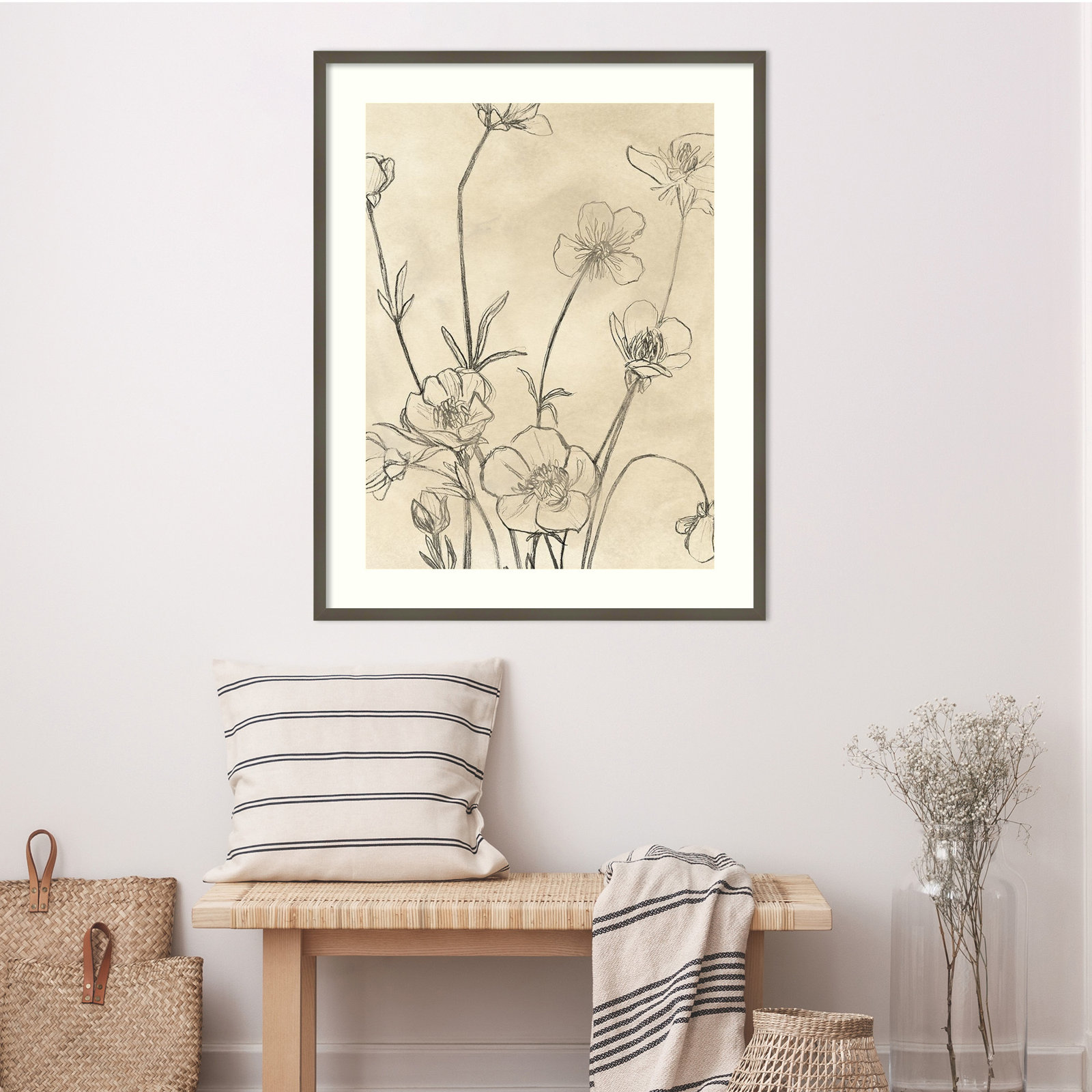 Vintage Wildflowers I by June Erica Vess, Gray, 41" H x 33" W