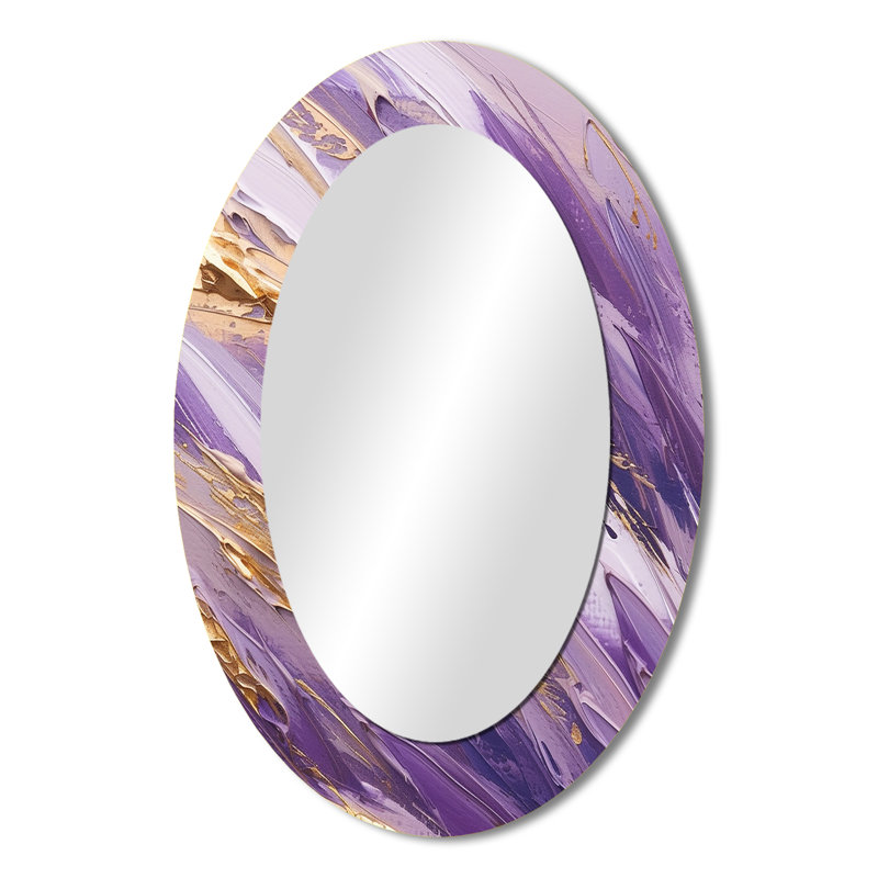 Purple And Gold Dynamic Abstractions II - Large Oval Wall Mirror On Metal, 36" x 24"