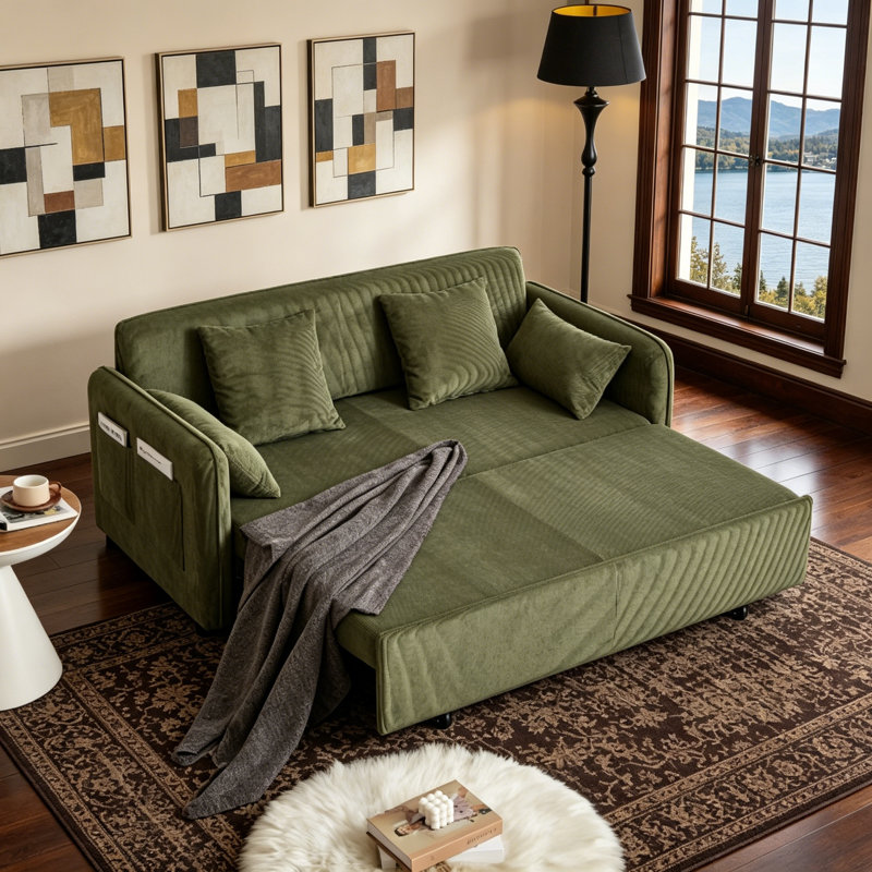66 Inch Sleeper Sofa Bed, Green