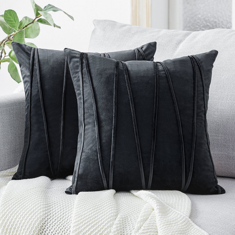 Housse de coussin carré en velours, L 18 po x l 18 po, Noir