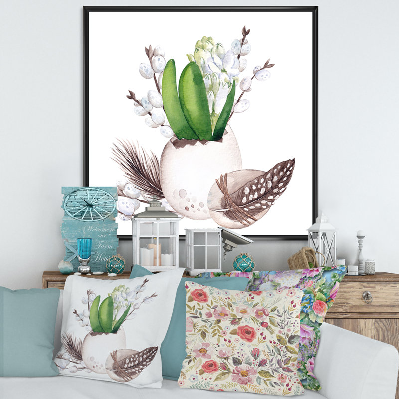 Bouquet de Pâques avec saules et plumes I - reproduction d'art sur toile traditionnelle 2, H 36 po x l 36 po x P 1 po, Noir
