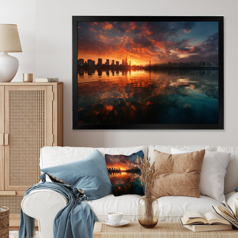 Olja orange et vert, vision nostalgique sur toile, Cadre photo noir, H 30 po x l 40 po x P 1,5 po