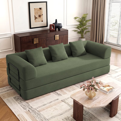 89" King Size Compression Convertibl Sleeper Sofa Bed with 3 Pillows, Corduroy Folding Mattress Couch Removable and Washable Sofa for Living Room