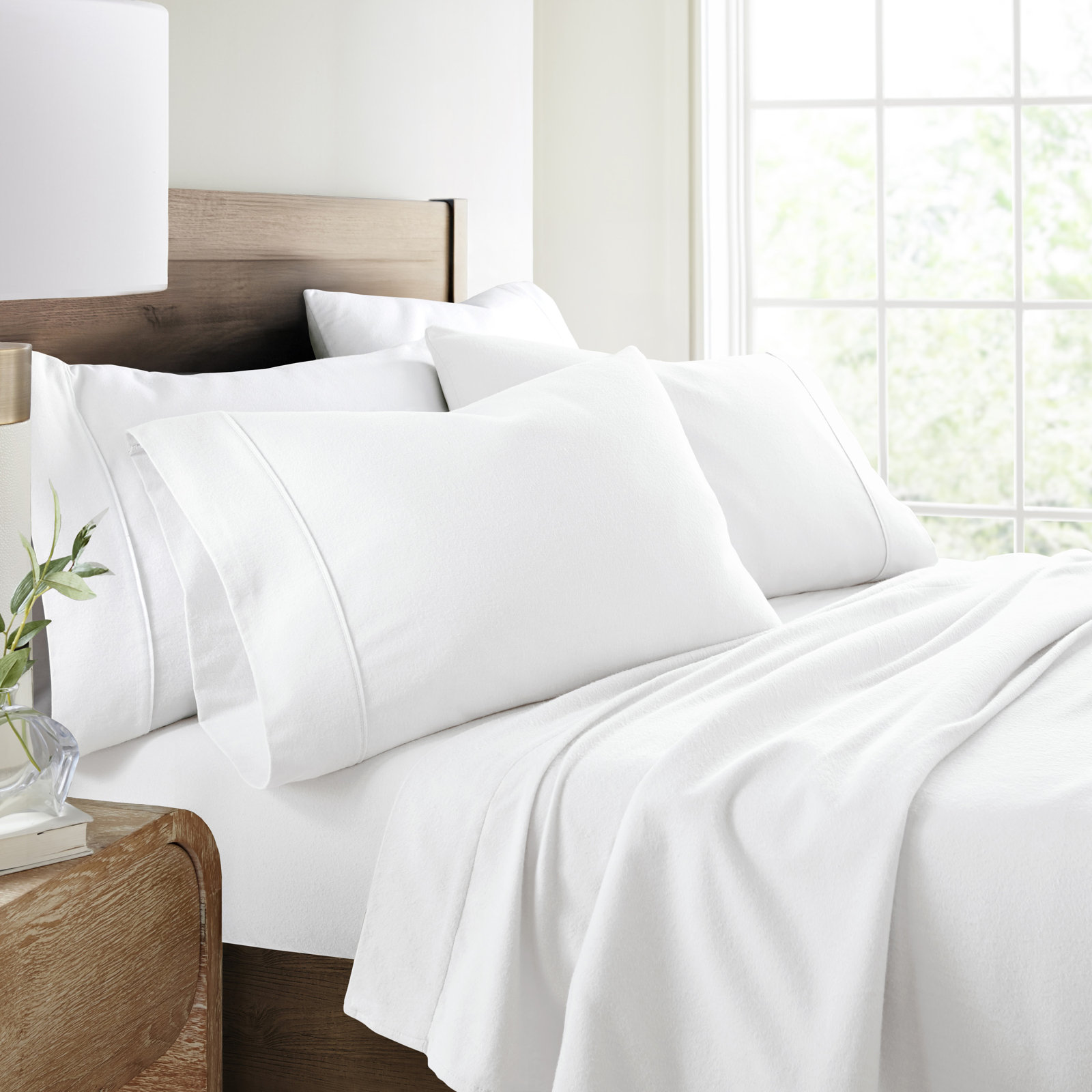 Rience Cotton Flannel Sheet Set, White, Full