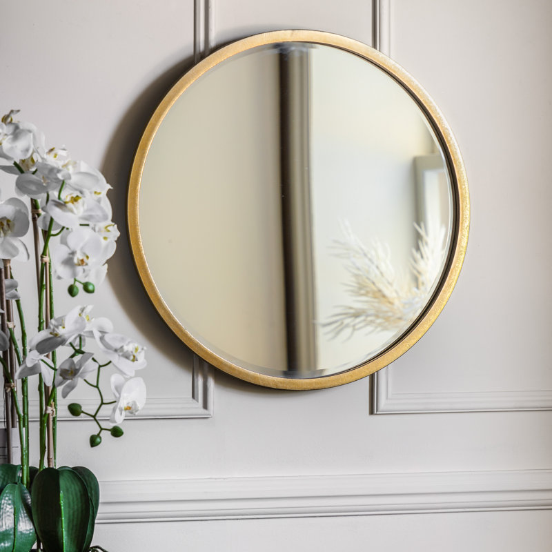 Thora Metal Round Wall Mirror, 60cm H x 60cm W, Higgins Round Mirror Antique Gold