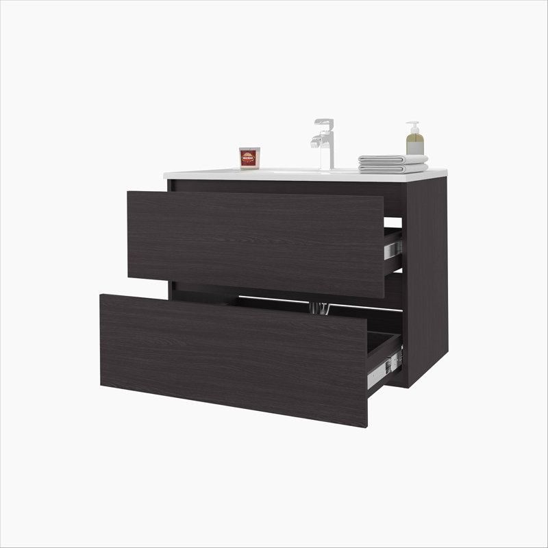 Floating Vanity with Two Drawers and Sink, Wenge