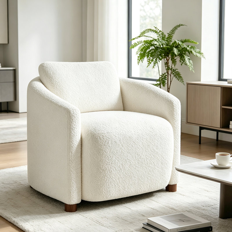 34.1'' Upholstered Accent Chair With Removable Back Cushion, White